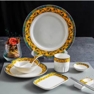 White And Yellow Color Plate sety